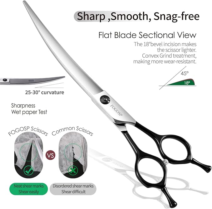 Curved Dog Grooming Scissors Professional 7.5" Grooming Shears for Dogs Pet Right Handed Groomer Japan 440C Stainless Steel (7.5 in Curved,Black)