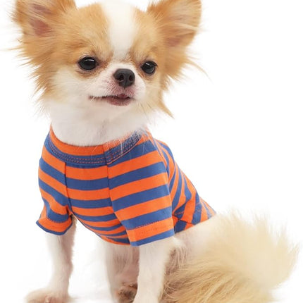 LOPHIPETS 100% Breathable Cotton Striped Dog Tee Shirt T-Shirt for Small Dogs Chihuahua Puppy Clothes -Orange and Blue Strips/L