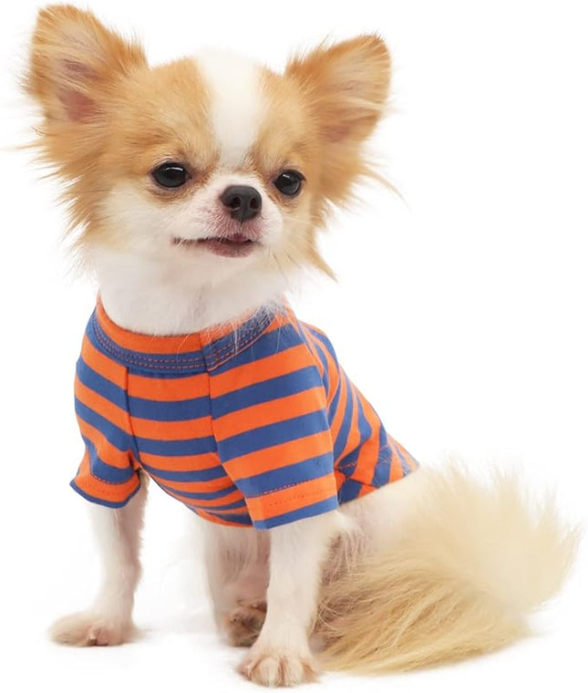 LOPHIPETS 100% Breathable Cotton Striped Dog Tee Shirt T-Shirt for Small Dogs Chihuahua Puppy Clothes -Orange and Blue Strips/L