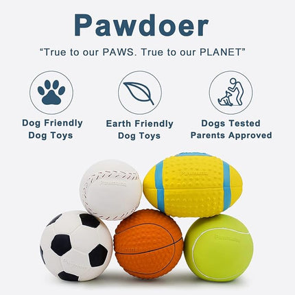 Squeaky Dog Ball, Soft Latex Rubber Squeaky Dog Toys for Small Dogs Puppies, Cute Squeak Toys Play Ball - Tennis, Soccer, Football, Basketball and Baseball
