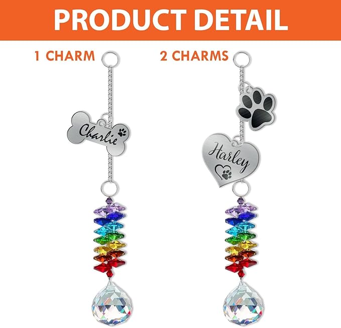 Personalized Dog Memorial Gifts for Loss of Dogs, Crystal Heart & Paw Print Sympathy Gift for Dog Loss, Rainbow Bridge Memorial Suncatcher