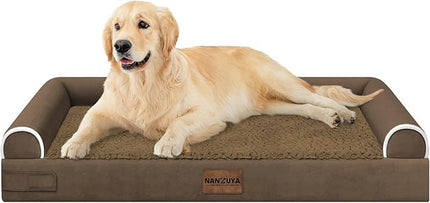 Large Dog Bed Orthopedic Washable: Beds Bolster XL Bed Medium Large Dogs Egg Crate Foam Couch Sofa Waterproof with Removable Cover - Dark Coffee