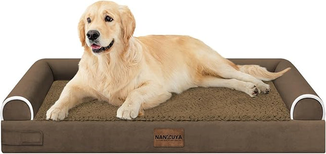Large Dog Bed Orthopedic Washable: Beds Bolster XL Bed Medium Large Dogs Egg Crate Foam Couch Sofa Waterproof with Removable Cover - Dark Coffee