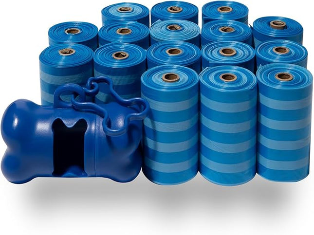 Best Pet Supplies Dog Poop Bags (240 Bags) for Waste Refuse Cleanup, Doggy Roll Replacements for Outdoor Puppy Walking and Travel, Leak Proof and Tear Resistant, Thick Plastic - Blue Strips