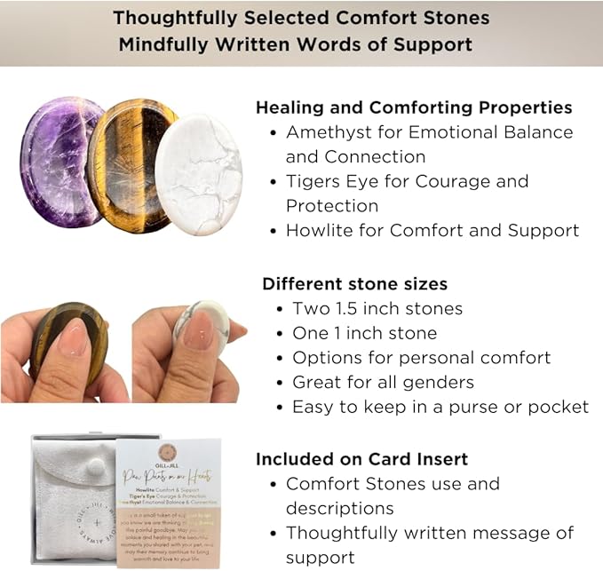 Paw Prints Comfort Worry Stones – Pet Loss Sympathy Gift for Loss of Dog – Dog Memorial Gifts for Loss of Dog with Amethyst, Tiger’s Eye & Howlite, Pet Memorial Gifts with Pouch & Message Card