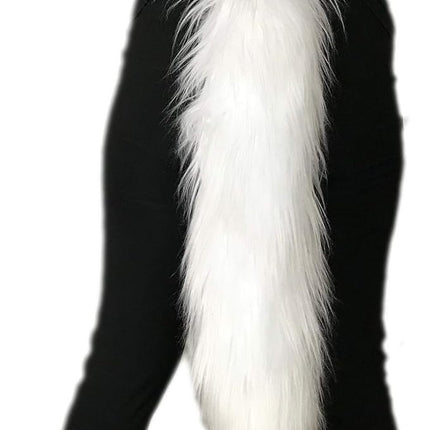 Bianna Creations Long Faux Fur Animal Luxury Tail, Cosplay Fursuit Fursona,Costume Dress Up Pet Play Furry Accessory (20", White)