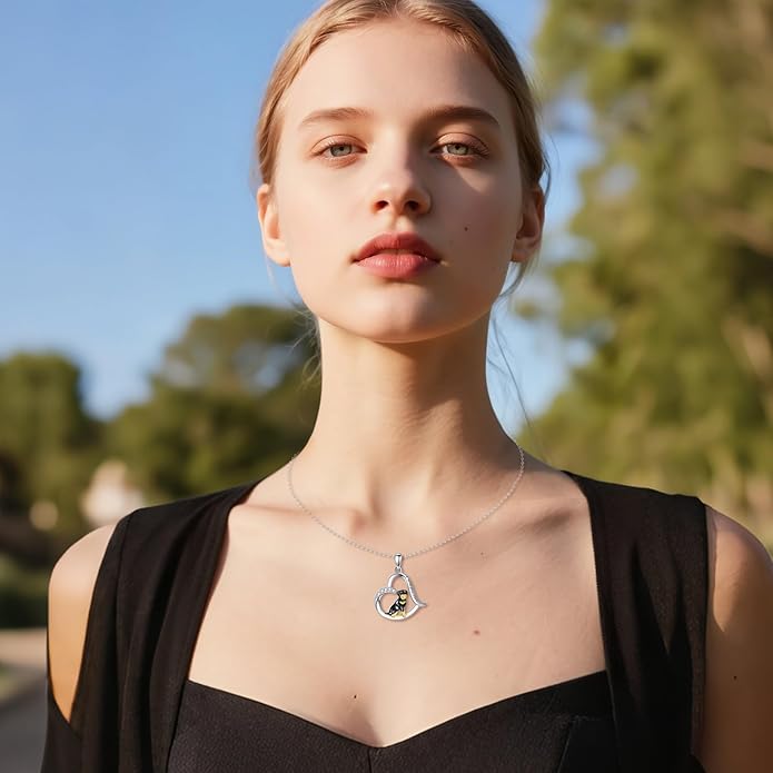 VONALA French Bulldog Guinea Pig Fox Sloth Necklace 925 Sterling Silver Cute Animal Heart Pendant Jewelry Gifts for Women