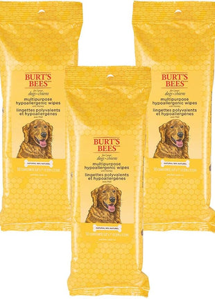Burt's Bees for Pets Multipurpose Dog Wipes with Honey, 98% Natural Origin Formulas, Hypoallergenic Dogs Wipe, Canine Cleaning Sheets for Paws and Butt, 3 pk, 50ct