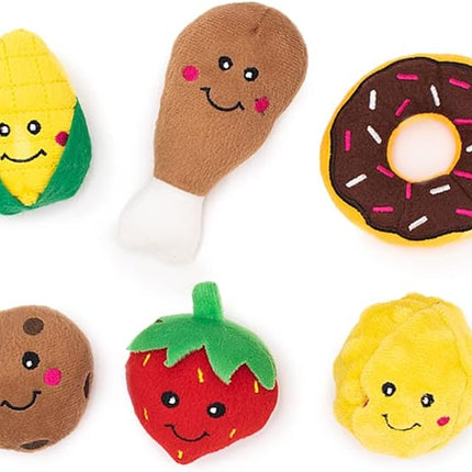 ZippyPaws Burrow Replacement Miniz - Interactive Dog & Puppy Toys for Boredom, Stimulating Pet Products to Keep Them Busy, Plush Refills for Hide & Seek Puzzle, Squeaky Enrichment - Mixed Food 6 Pack