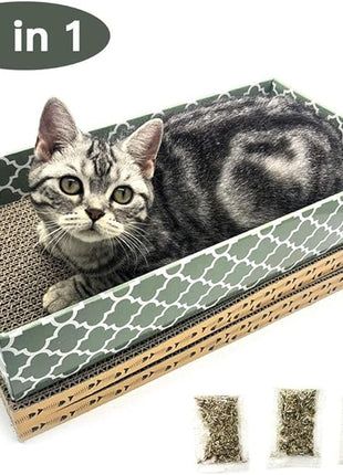Cat Scratcher Cardboard Scratching Pads Scratch Lounge Bed with Catnip 3PCS Reversible Corrugated Cardboard with Scratch Box