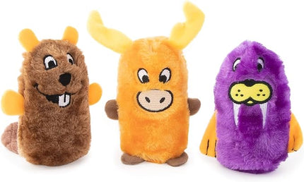 ZippyPaws Squeakie Buddies- No Stuffing Dog Toys to Keep Them Busy, For Small & Medium Dogs, Squeaky Pet Toys for Boredom, Unstuffed Chew Toy, Soft Plush Puppy Product, Beaver, Moose, & Walrus- 3-Pack