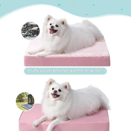 KSIIA Orthopedic Dog Bed Waterproof Pet Bed for Small Dogs Deluxe Plush Washable Dog Bed with Egg Crate Foam & Removable Cover, 23 x 17 Inch, Pink