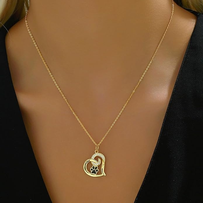 Customized Paw Print Necklace Personalized Pet Name Necklace Custom Engraved Dog Cat Paw Pendant Necklace Pet Memorial Gift for Pet Lovers