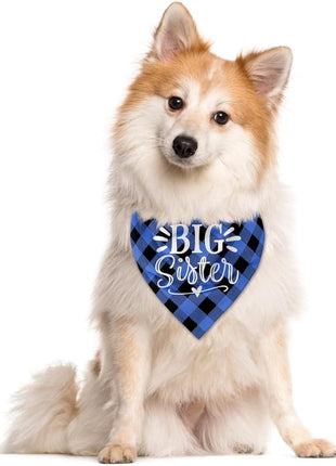 Big Sister Dog Bandanas, Buffalo Plaid Pet Scarf, Pet Dogs Scarf Accessories, Baby Announcement Dog Bandana, Dogs Bandana Gift for Small Medium Large(B18)