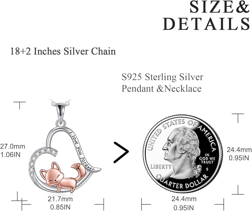 VONALA French Bulldog Guinea Pig Fox Sloth Necklace 925 Sterling Silver Cute Animal Heart Pendant Jewelry Gifts for Women