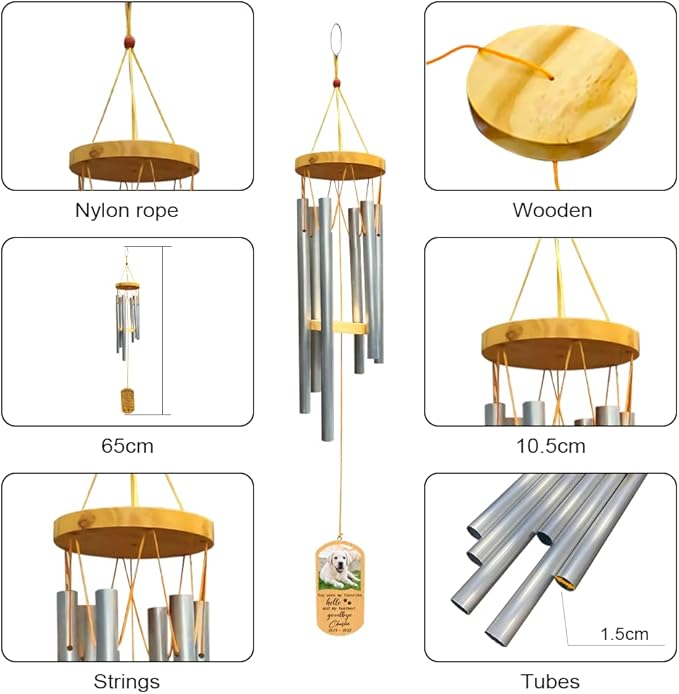 IZI POD Personalized Pet Memorial Wind Chime, Custom Dog Memorial Wind Chime, Pet Remembrance Gifts, Upload Photo Wind Chime, Pet Memorial Gifts for Who Loss of Dog Memorial Wind Chime Sympathy Gift