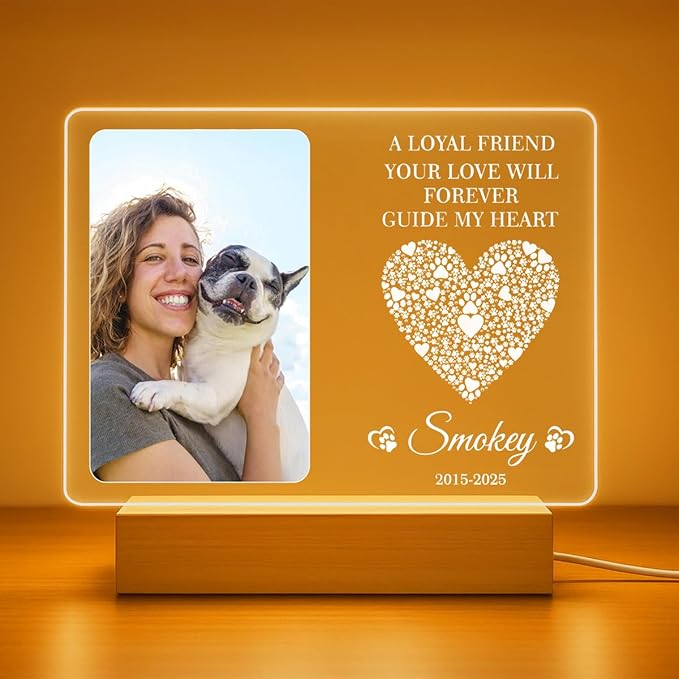 Personalized Pet Memorial Gifts, Dog Memorial Gifts for Loss of Dog, Pet Loss Gifts in Memory of Dog Night Lights, Custom Dog Memorial Plaque, Cat Memorial Photo Frame, Pet Sympathy Gifts