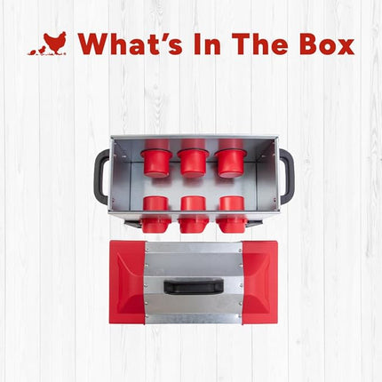 RentACoop Flock Feeder 15 Metal Chick2Chicken Feeder – Space-Saving Weatherproof Poultry Feeder with 6 Ports, Adjustable Legs, Rain Covers for Chicks, Chickens, Quail, Bantams, and Other Small Birds