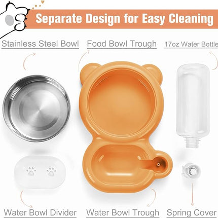 Dog Bowls, Cat Food and Water Bowl Set with Water Dispenser and Stainless Steel Bowl for Cats and Small Dogs - Orange
