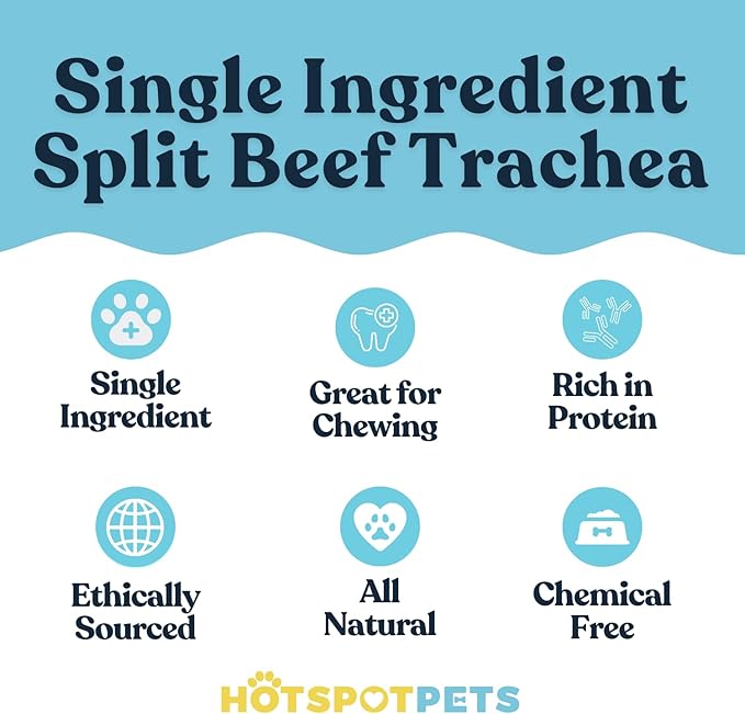 hotspot pets Premium Beef Trachea for Dogs 6" Strips Split -(20 Pack) All Natural Grass-Fed Beef Dog Chews, Rich in Glucosamine Chondroitin for Joint Health, Single Ingredient No Rawhide Dog Treats