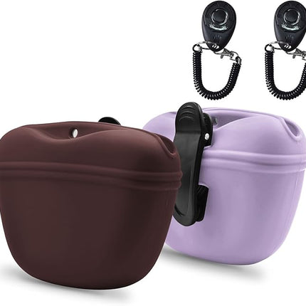AUDWUD Silicone Dog Treat Pouch,With Dog Training Clicker,Clip on Portable Training Container,Convenient Magnetic Buckle Closing and Upgraded Waist Clip for Enhanced Stability