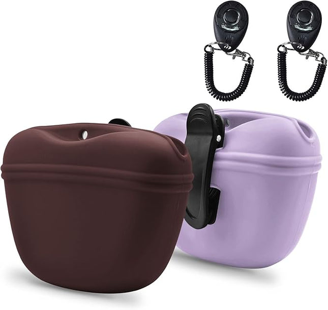 AUDWUD Silicone Dog Treat Pouch,With Dog Training Clicker,Clip on Portable Training Container,Convenient Magnetic Buckle Closing and Upgraded Waist Clip for Enhanced Stability