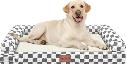 Large Dog Bed Orthopedic Washable: Beds Bolster XL Bed Large Big Dogs Egg Crate Foam Couch Sofa Waterproof with Removable Cover - Dark Grey Grid