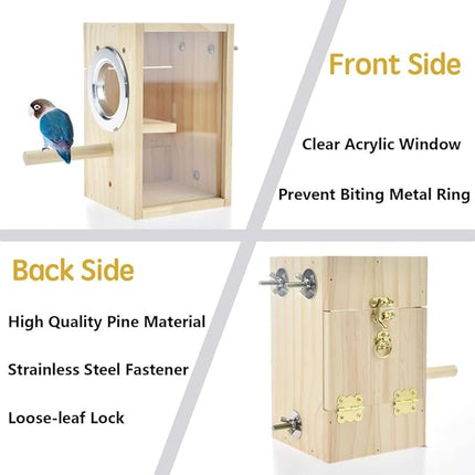Bird Nest Box Parakeet Breeding Nest Box Bird Nest House Wooden Acrylic Transparent Breeding Box for Finch Lovebirds Cockatiel Budgie Conure Parrot