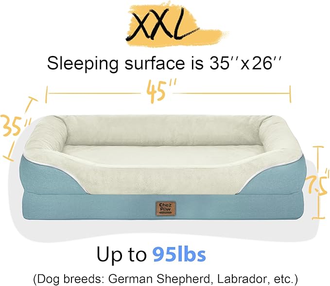 Washable Orthopedic Large Dog Bed - Dog Beds Large Sized Dogs with Removable Cover Waterproof Orthopedic XL Pet Bed with Bolster