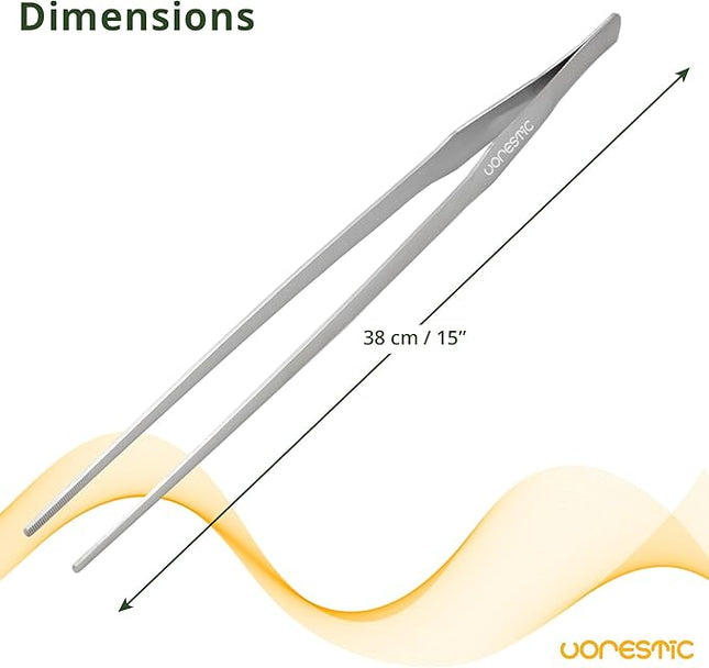VORESTIC 1PC Straight Aquarium Tweezers, 15" Long Tweezers for Terrarium, Stainless Steel Aquascape Tool for Planting Aquarium Plants, and Aquarium Maintenance
