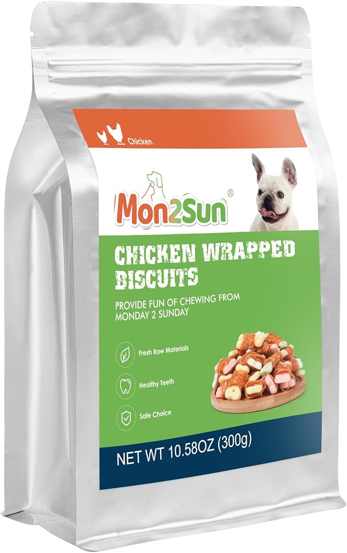 MON2SUN Dog Treats, Mini Chicken Wrapped Biscuits with Added Vitamins, Healthy Training Snacks for Small Medium and Large Dogs, 10.58oz