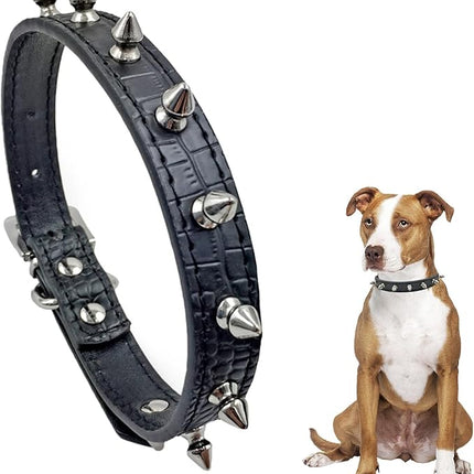 Enjoying Spiked Dog Collar, Leather Spikes Dog Collars for Medium Large Dogs, Adjustable Pet Collar with Rings, Black L