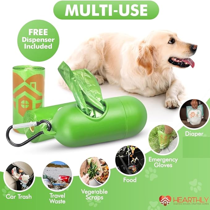 Dog Poop Bags Rolls 360 Count Pack of 24 | Leak Proof and Extra Thick Dog Poop Bag Refill with Dispenser and Leash Clip| Cat litter Bags | Lavender Scented | Green (13 x 9 Inches)