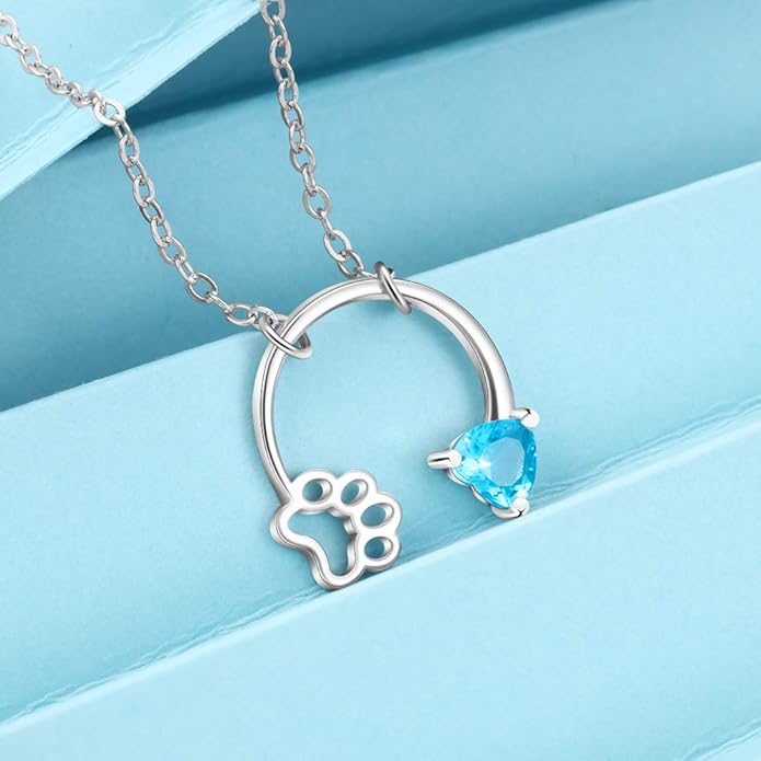Customized Paw Print Necklace Personalized Pet Name Necklace Custom Engraved Dog Cat Paw Pendant Necklace Pet Memorial Gift for Pet Lovers