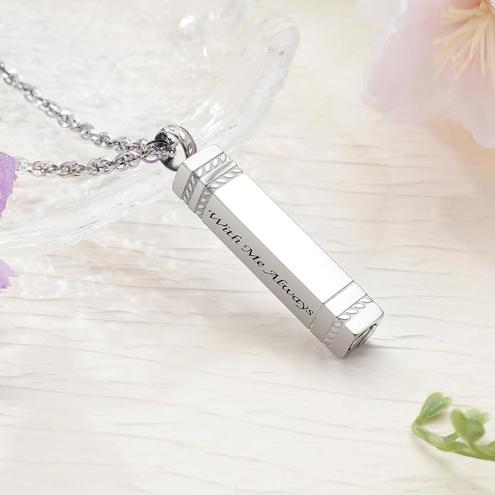 abooxiu Urn Necklace for Ashes Memorial Cremation Jewelry for Ashes Stainless Steel Ashes Jewelry Cube Ashes Necklace Bar Urn Pendant for Women Men