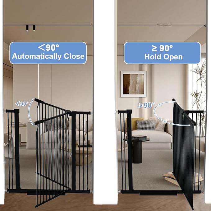 40.55" Extra Tall Baby Gate for Stairs-54.8"-60.2" Wide 1.37" Ultra Narrow Spacing Extra Wide Pet Cat Gate Dog Gate-Auto-Close Pressure Mounted Dog Door for Pets and Kids,Black