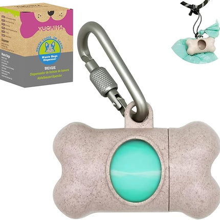 Dog Poop Pickup Bags Holder Dispenser with 1 Roll Random Color Leak-proof Scented Doggy Waste Bags and Carabiner with Safety Lock Plus Hook and Loop Fastener Never Loose on Leash Lead Again (Beige)