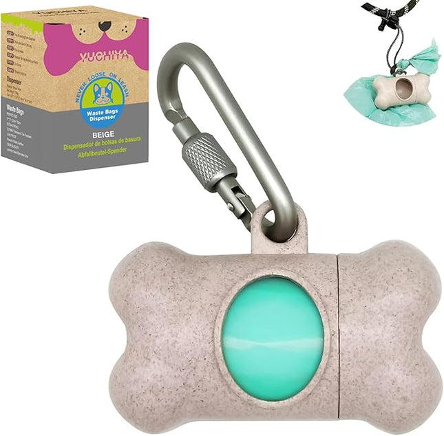 Dog Poop Pickup Bags Holder Dispenser with 1 Roll Random Color Leak-proof Scented Doggy Waste Bags and Carabiner with Safety Lock Plus Hook and Loop Fastener Never Loose on Leash Lead Again (Beige)
