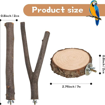 9 PCS Natural Wood Bird Perch, Wooden Parrot Perch Stand Bird Cage Branches Platform Accessories for Parakeets Cockatiels Conures Macaws Finches Love Birds
