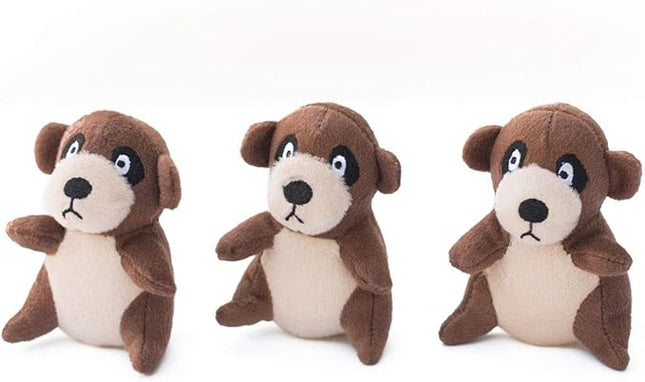 ZippyPaws - Zoo Friends Burrow, Interactive Squeaky Hide and Seek Plush Dog Toy - Meerkat Miniz, 3 Pack