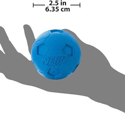 Nerf Dog Soccer Ball Dog Toy with Interactive Squeaker, Lightweight, Durable and Water Resistant, 2.5 Inches, For Medium/Large Breeds, Two Pack, Blue and Red