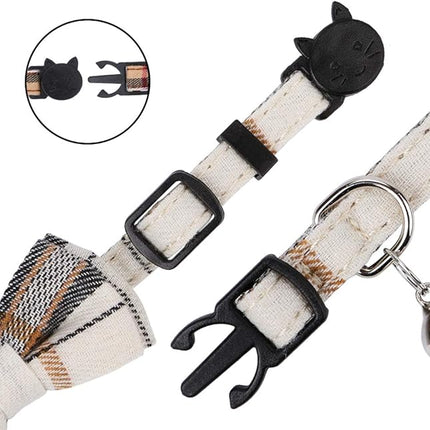 Faleela Breakaway Cat Collar with Bells - 2 Pack Cat Collar with Bells, Cat Collars with Bandana, Accessories for Pet Collars, Adjustable for Cats and Small Dogs (Beige+Brown)