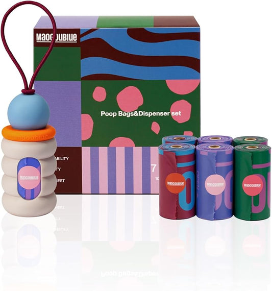 Dog Poop Bags with Dispenser, Leak Proof and Extra Thick Pet Waste Bags for Walking Dog and Cats Litter, 1 Bag Holder and 105 Bags (Caramel)