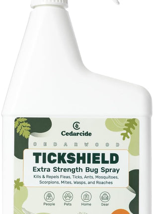 Cedarcide Extra- Strength Tickshield | Deep Woods Cedar Oil Tick & Mosquito Repellent Spray Kills & Repels Ticks, Fleas, Chiggers and Mosquitoes| For People & Pets | Natural Essential Oils | Quart
