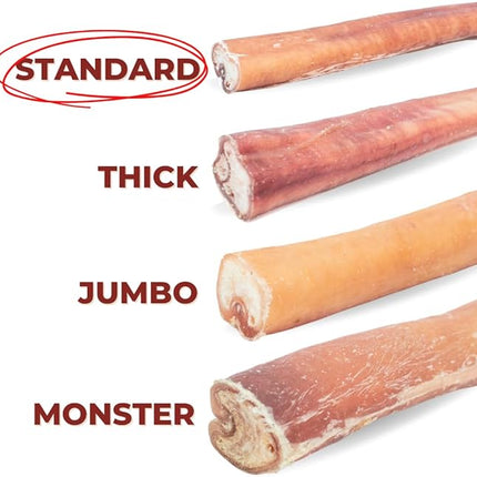 Bully Bunches Premium 12 Inch Standard Odor Free Bully Sticks for Small & Medium Dogs - Long Lasting Chews for Oral Care - Rawhide-Free, All Natural Beef Dog Treats, Packaging May Vary (5 Pk)