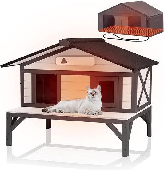 GUTINNEEN Heated Outdoor Cat House Weatherproof Large Cat Shelter with 100% Insulated Liner for Multiple Cats, Cat Houses for Indoor Cats（Black）