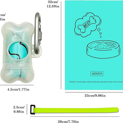 Dog Poop Pickup Bags Holder Dispenser with Scented Doggy Waste Bags and Carabiner with Safety Lock Plus Hook and Loop Fastener Never Loose on Leash Lead Again (1 Holder 15 Bags, Clear)