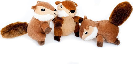 ZippyPaws - Woodland Friends Burrow, Interactive Squeaky Hide and Seek Plush Dog Toy - Chipmunk Miniz, 3 Pack