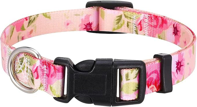 Dog Collar with Bohemia Floral Tribal Geometric Patterns - Soft Ethnic Style Collar Adjustable for Small Medium Large Dogs（ Pink Rose, M ）