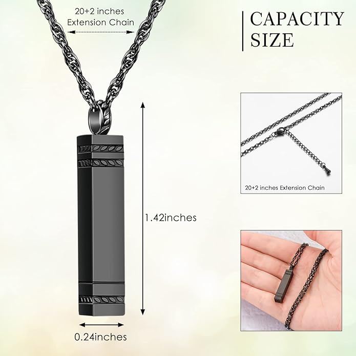 abooxiu Urn Necklace for Ashes Memorial Cremation Jewelry for Ashes Stainless Steel Ashes Jewelry Cube Ashes Necklace Bar Urn Pendant for Women Men